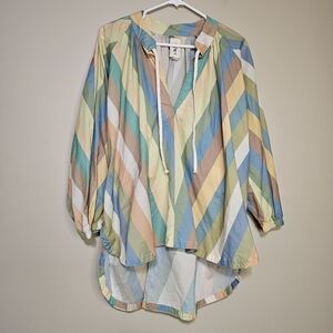 Heel Athens Lab Top Striped Pullover Women's Size XL Peasant Lagenlook Hellenic